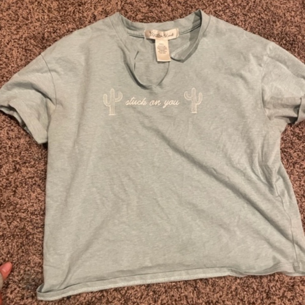 light blue/green cropped shirt